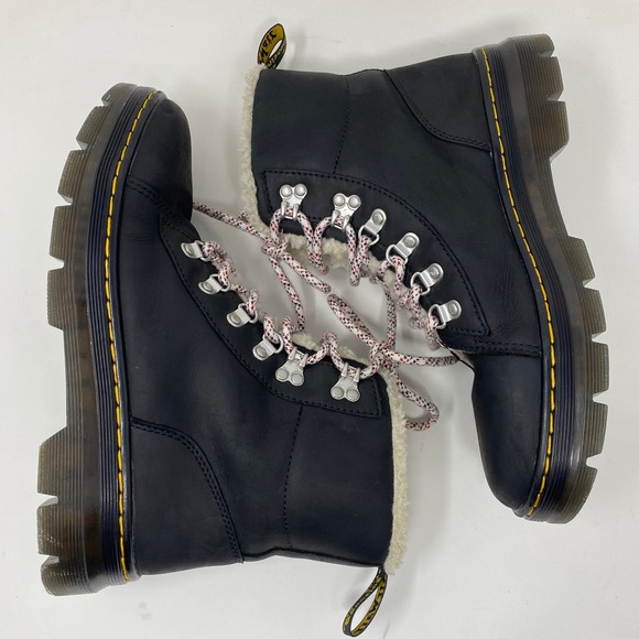 Dr. Martens Mens Combs W Boots Sz 10 Black Leather Faux Fur Lined Utility 8-Eye main image 10